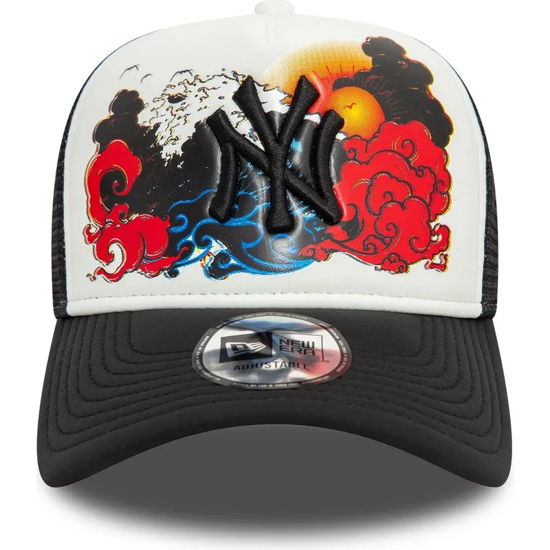 weisse-und-schwarze-trucker-kappe-9forty-a-frame-graphic-der-new-york-yankees-mlb-von-new-era