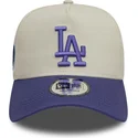 beigefarbene-und-violette-snapback-kappe-mit-gebogenem-schirm-und-violettem-logo-9forty-a-frame-world-series-patch-der-los-angel