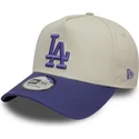 beigefarbene-und-violette-snapback-kappe-mit-gebogenem-schirm-und-violettem-logo-9forty-a-frame-world-series-patch-der-los-angel