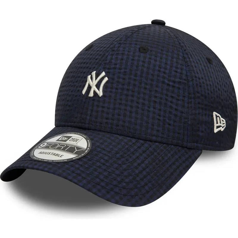 justerbar-marinebla-buet-kasket-9forty-seersucker-fra-new-york-yankees-mlb-fra-new-era