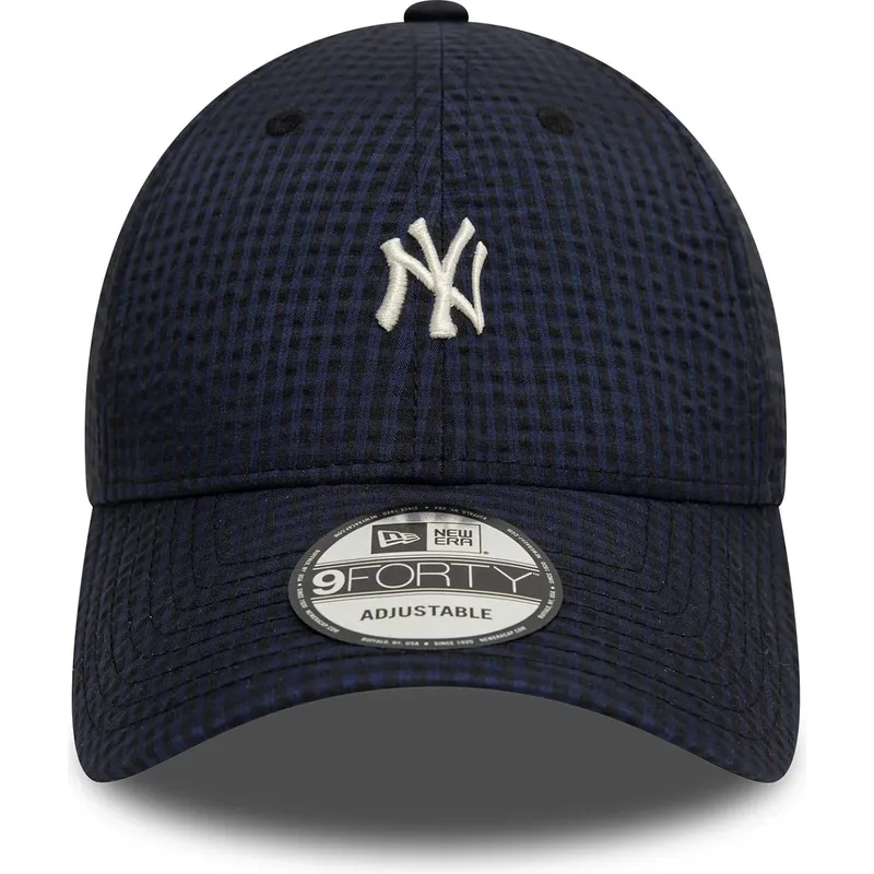 justerbar-marinebla-buet-kasket-9forty-seersucker-fra-new-york-yankees-mlb-fra-new-era