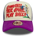 beige-violette-trucker-kappe-9forty-a-frame-graphic-von-stand-tall-talk-small-play-ball-von-new-era