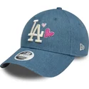 casquette-courbee-bleue-ajustable-pour-femme-9forty-denim-icon-heart-los-angeles-dodgers-mlb-new-era