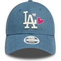 casquette-courbee-bleue-ajustable-pour-femme-9forty-denim-icon-heart-los-angeles-dodgers-mlb-new-era