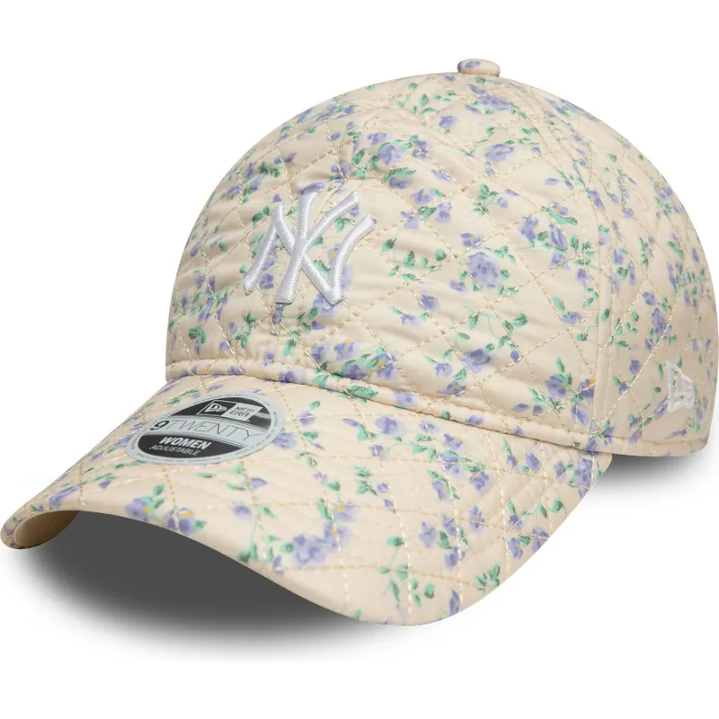 beige-verstellbare-curved-cap-fur-damen-9twenty-floral-quilt-der-new-york-yankees-mlb-von-new-era