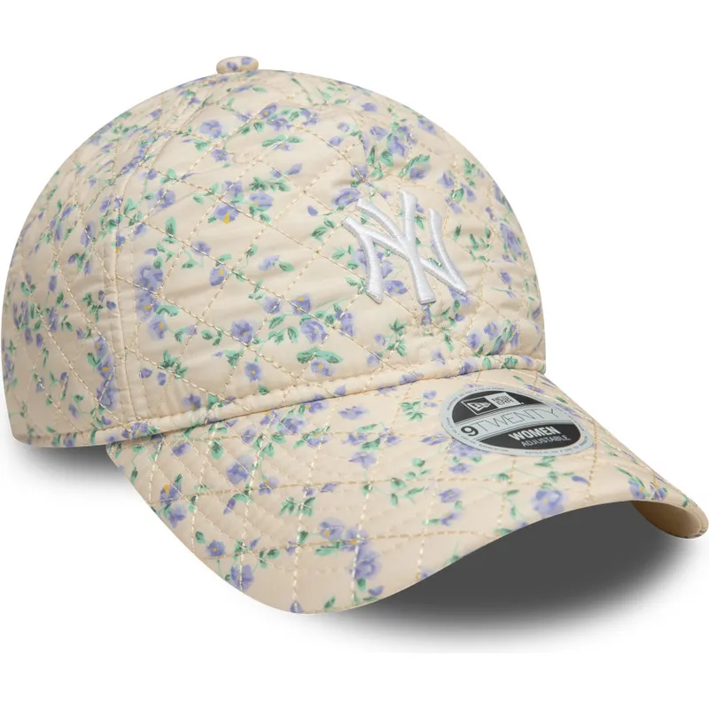 shapka-izvita-bezhov-adjustable-strap-para-mujer-9twenty-floral-quilt-na-new-york-yankees-mlb-ot-new-era