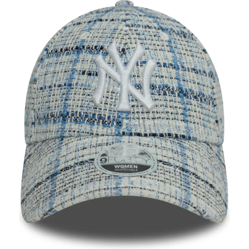 blaue-gebogene-verstellbare-damenkappe-9forty-tweed-der-new-york-yankees-mlb-von-new-era