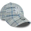 blaue-gebogene-verstellbare-damenkappe-9forty-tweed-der-new-york-yankees-mlb-von-new-era