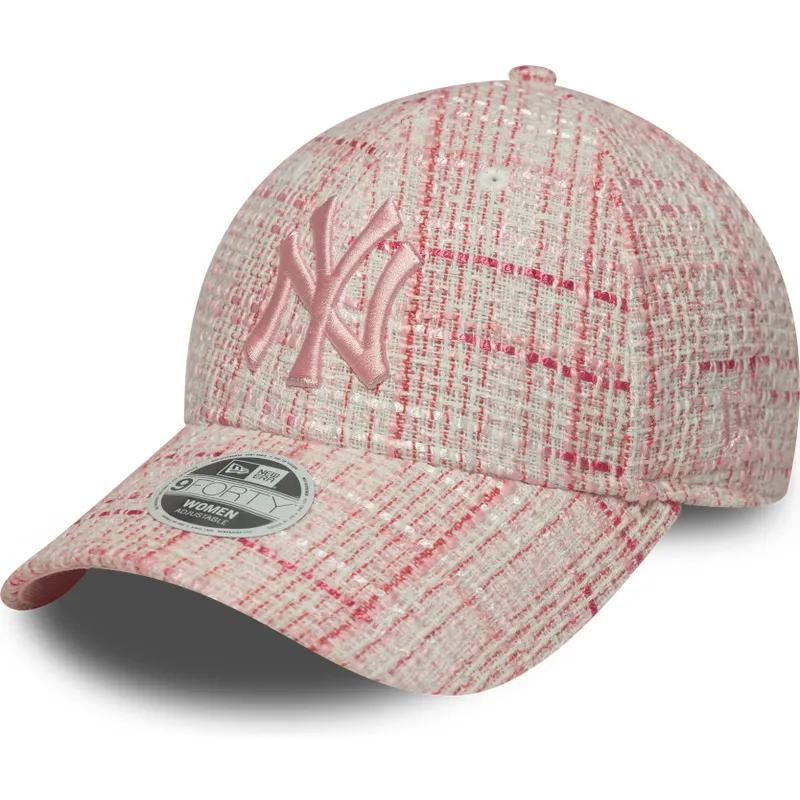 gebogene-rosa-verstellbare-damenkappe-mit-rosa-logo-9forty-tweed-von-new-york-yankees-mlb-von-new-era