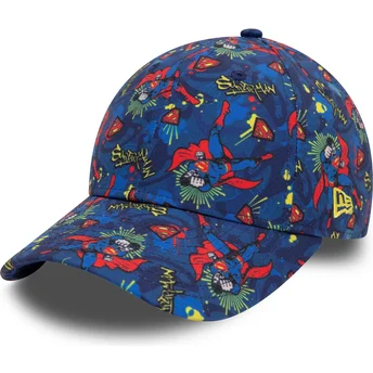 Шапка извита тъмносин регулируем за деца 9FORTY All Over Print на Superman DC Comics от New Era