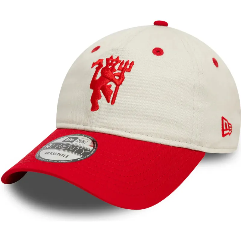 weisse-und-rote-verstellbare-curved-cap-9twenty-contrast-visor-von-manchester-united-football-club-premier-league-von-new-era