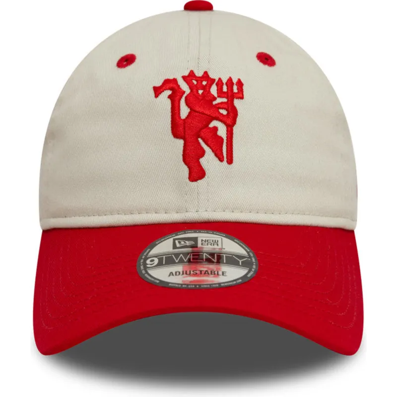 weisse-und-rote-verstellbare-curved-cap-9twenty-contrast-visor-von-manchester-united-football-club-premier-league-von-new-era