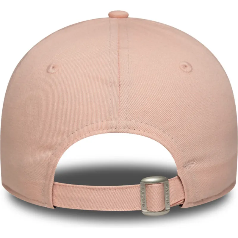 lyserod-justerbar-buet-kasket-til-kvinder-med-lyserodt-logo-9forty-league-essential-fra-new-york-yankees-mlb-fra-new-era