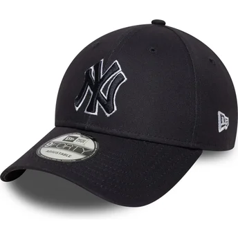 Verstellbare marineblaue gebogene Kappe mit marineblauem Logo 9FORTY Outline der New York Yankees MLB von New Era