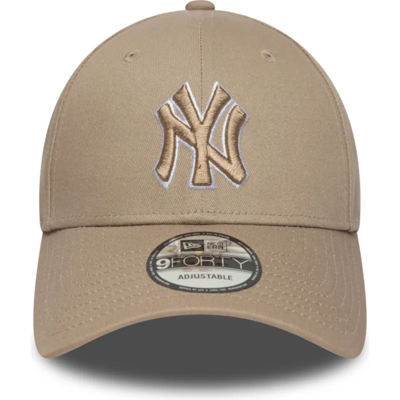 new-era-izvita-kozirka-kafyavo-logo-9forty-outline-new-york-yankees-mlb-svetlokafyava-reguliruema-shapka