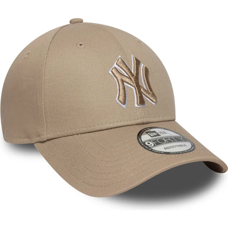 new-era-izvita-kozirka-kafyavo-logo-9forty-outline-new-york-yankees-mlb-svetlokafyava-reguliruema-shapka