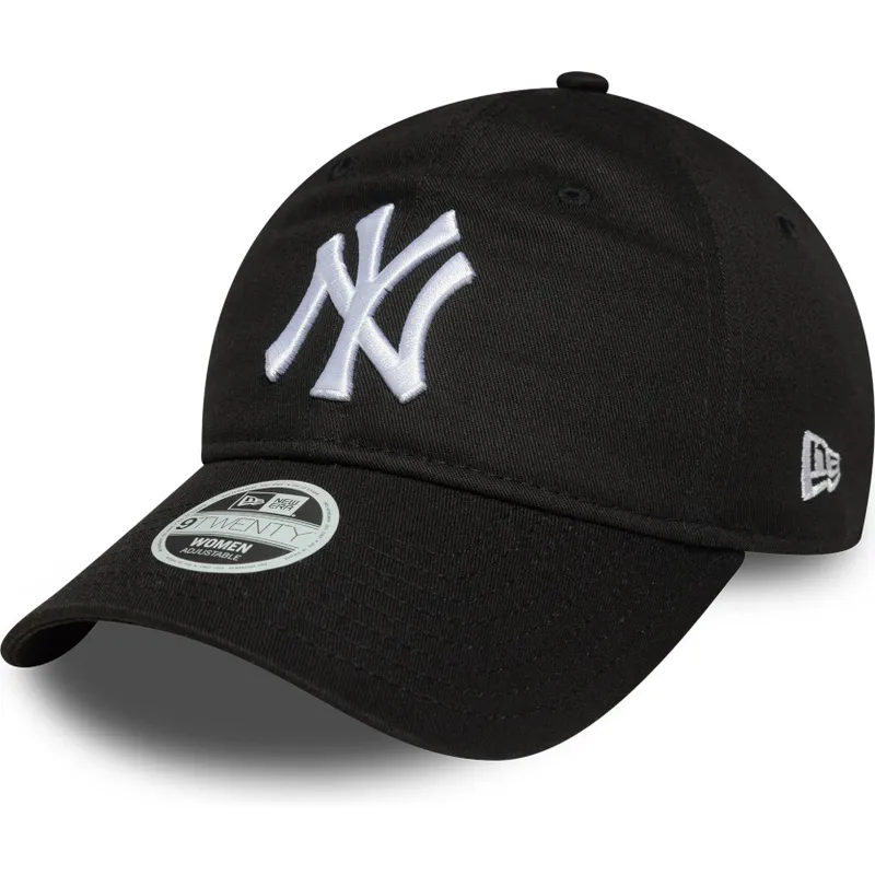 sort-justerbar-kvindekasket-med-buet-skygge-9twenty-league-essential-fra-new-york-yankees-mlb-fra-new-era