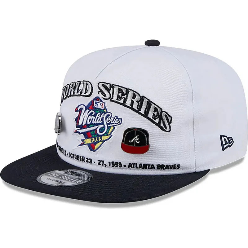 hvid-og-sort-flad-snapback-kasket-golfer-championship-pin-fra-new-york-yankees-atlanta-braves-mlb-af-new-era