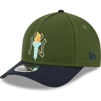New Era Извита Козирка 9FORTY M-Crown City Feature New York Yankees MLB Зелена и Тъмносиня Шапка с Тик-так
