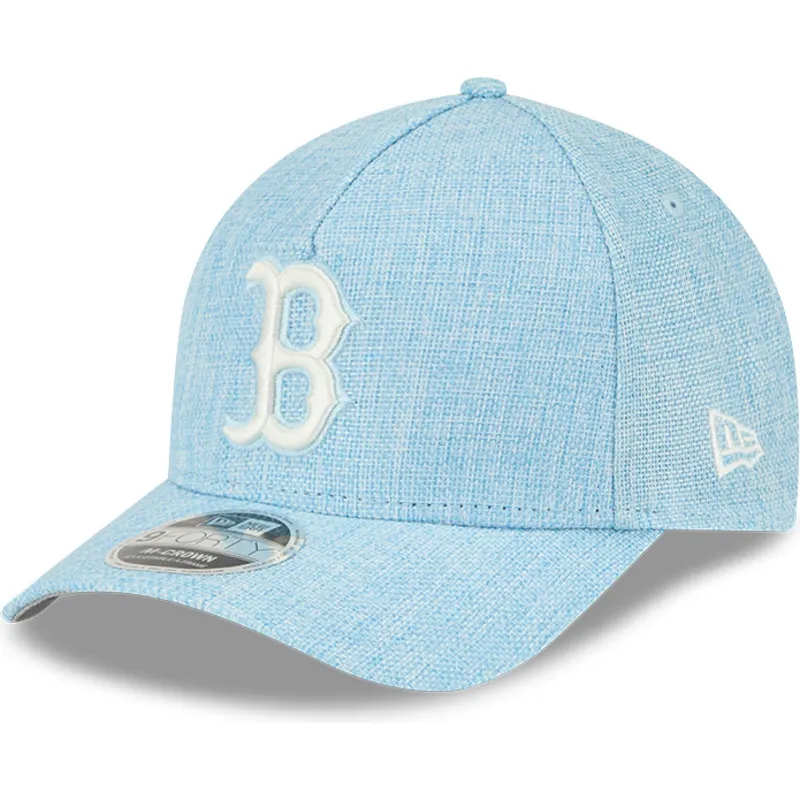 hellblaue-gebogene-snapback-kappe-9forty-m-crown-a-frame-cotton-weave-der-boston-red-sox-mlb-von-new-era