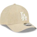 beige-gebogene-snapback-kappe-9forty-m-crown-a-frame-cotton-weave-der-los-angeles-dodgers-mlb-von-new-era