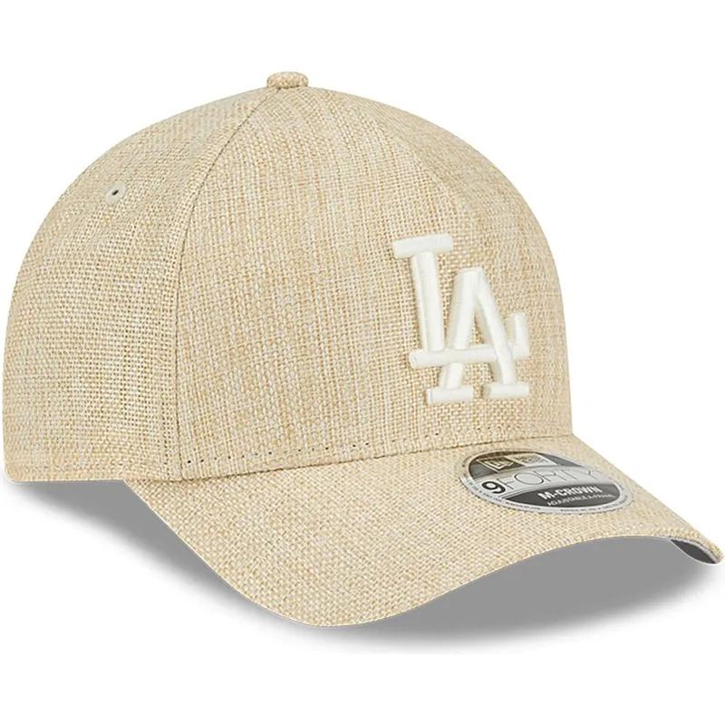 beige-gebogene-snapback-kappe-9forty-m-crown-a-frame-cotton-weave-der-los-angeles-dodgers-mlb-von-new-era