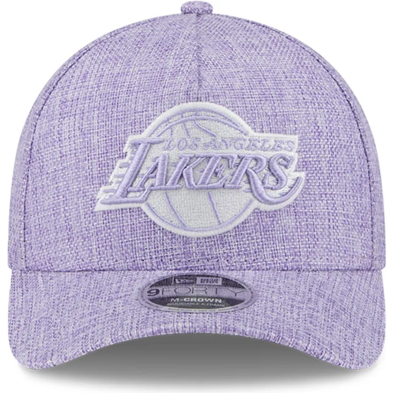 violette-gebogene-snapback-kappe-9forty-m-crown-a-frame-cotton-weave-der-los-angeles-lakers-nba-von-new-era