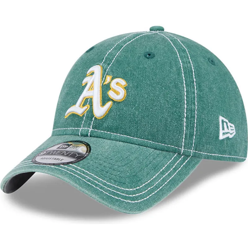 oakland-athletics-mlb-new-era-9twenty-justerbar-gron-buet-kasket-med-vasket-kontrast