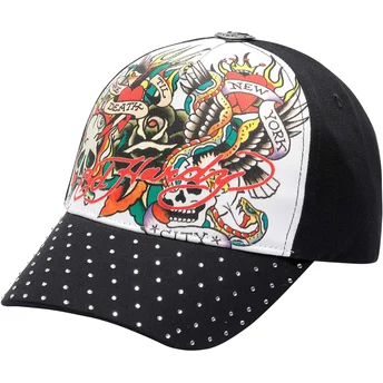 Casquette courbée blanche et noire ajustable True Til Death Ed Hardy