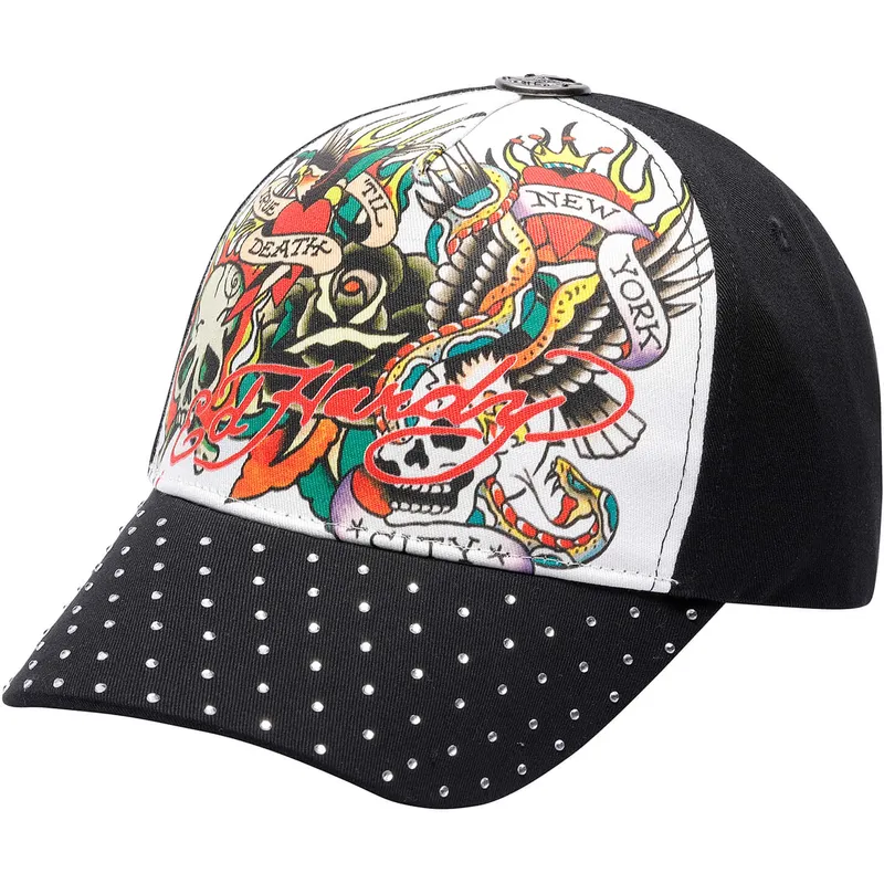 weisse-und-schwarze-verstellbare-curved-cap-true-til-death-von-ed-hardy