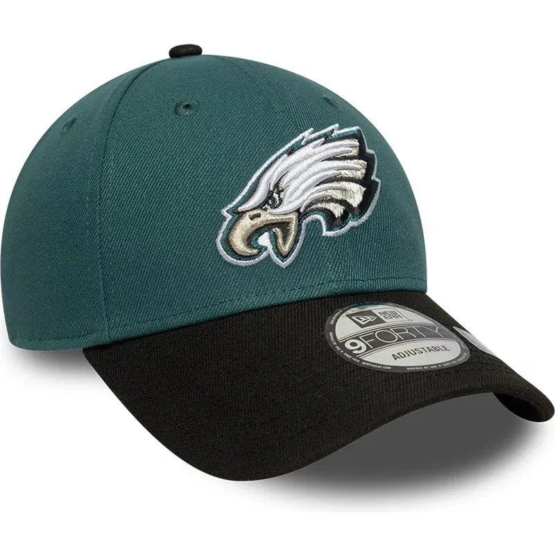 grune-und-schwarze-verstellbare-curved-cap-9forty-the-league-der-philadelphia-eagles-nfl-von-new-era