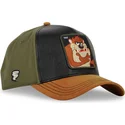 capslab-looney-tunes-taz-tasmanischer-teufel-loo10-snapback-kappe-in-schwarz-grun-und-braun-mit-gebogenem-schirm