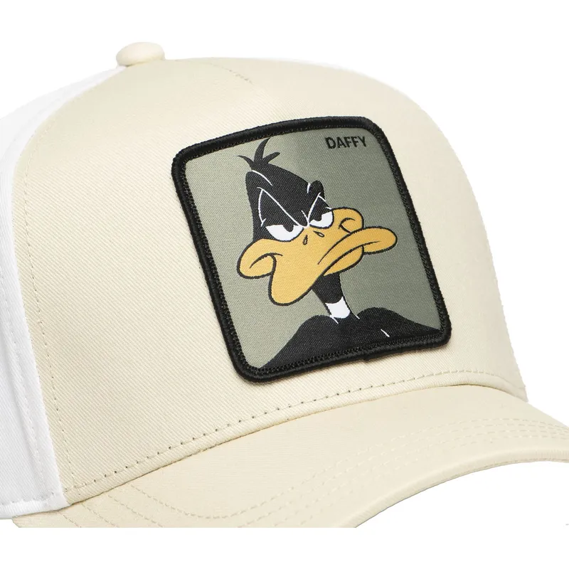 beige-und-weisse-gebogene-snapback-kappe-daffy-duck-loo11-daf2-looney-tunes-von-capslab