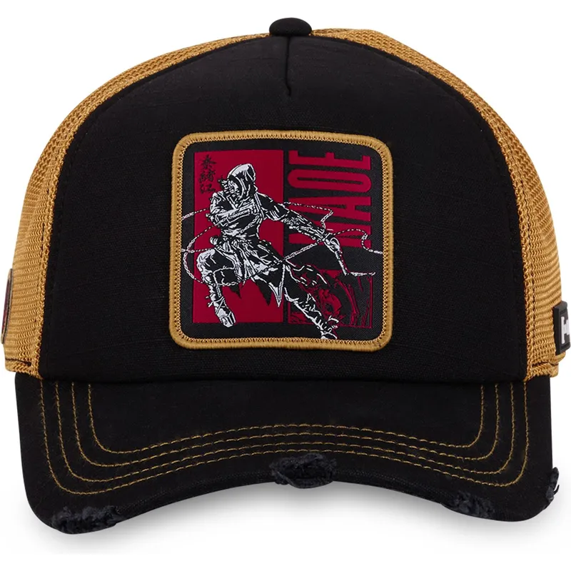 sort-og-gul-fujibayashi-naoe-nao2-assassins-creed-trucker-kasket-fra-capslab