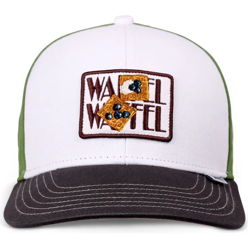 weisse-grune-und-schwarze-gebogene-snapback-kappe-fur-kinder-waffle-food-von-djinns