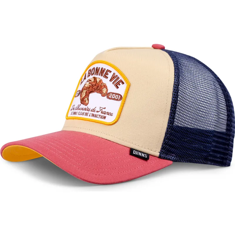 trucker-cap-beige-blau-und-rot-croissant-hft-la-bonne-vie-2-von-djinns