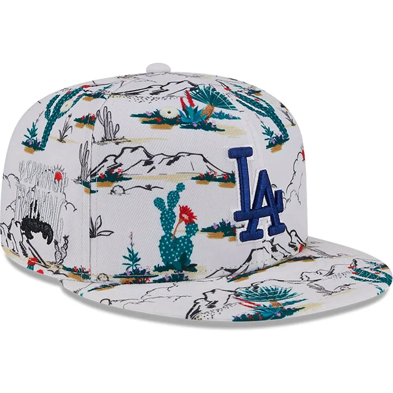 weisse-flache-snapback-kappe-9fifty-print-spring-training-fan-pack-2025-der-los-angeles-dodgers-mlb-von-new-era