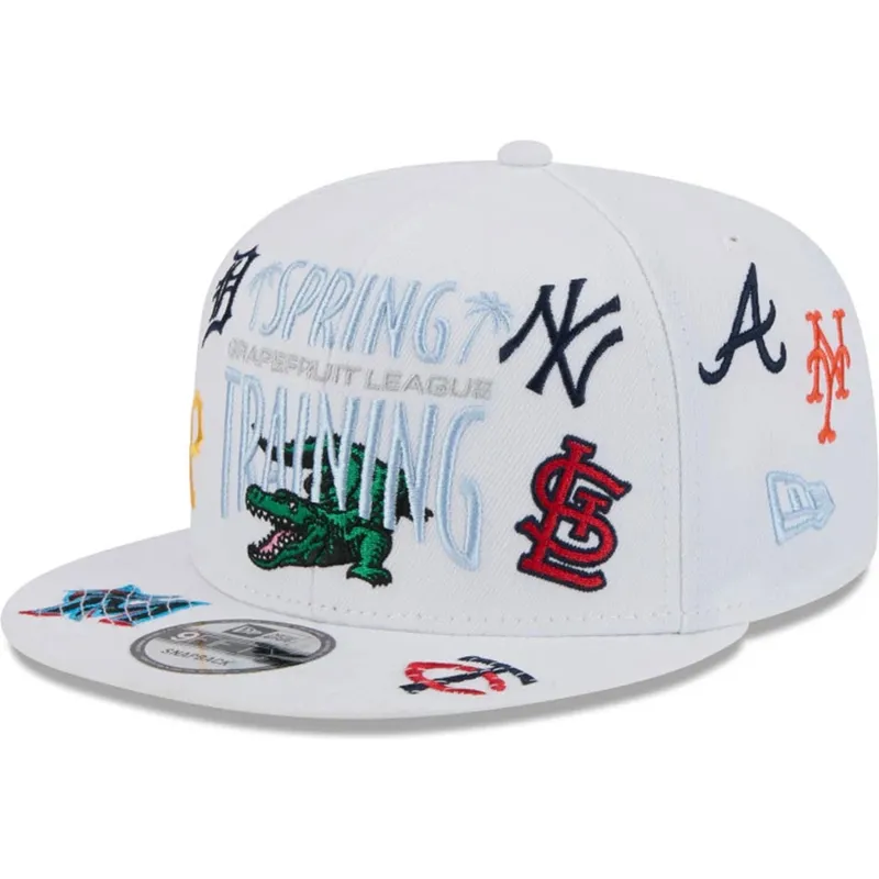 hvid-flad-snapback-kasket-9fifty-scatter-spring-training-fan-pack-2025-med-mlb-grapefruit-league-logo-fra-new-era