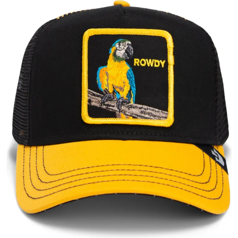 trucker-cap-schwarz-und-gelb-papagei-the-rowdy-bird-fab-farm-von-goorin-bros