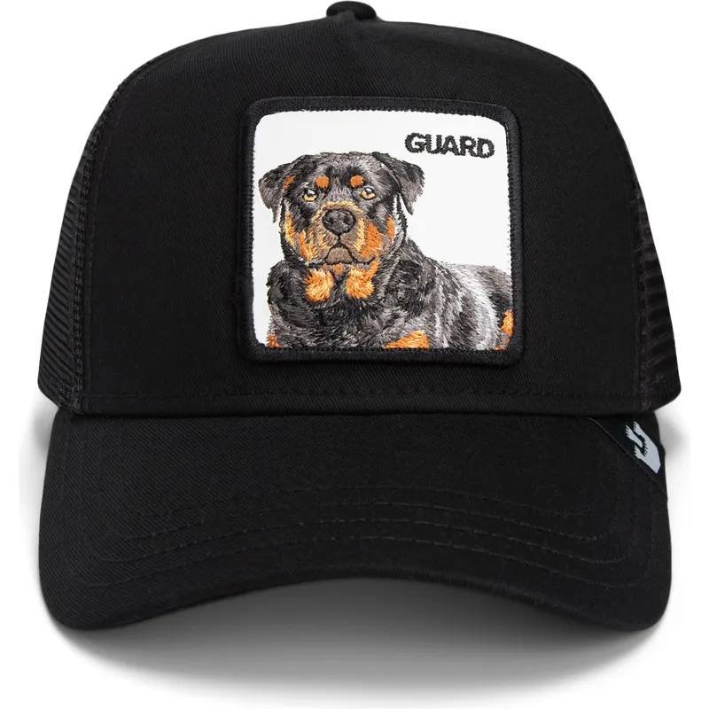 sort-trucker-kasket-med-rottweiler-hund-the-guard-dog-core-combo-the-farm-fra-goorin-bros