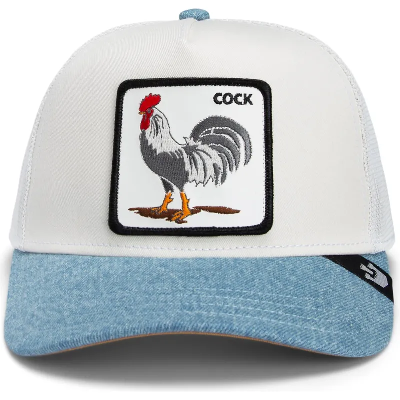 goorin-bros-the-farm-hvid-og-bla-trucker-kasket-gallo-cock-rooster-fan-institution-ball-club-global-core-denim