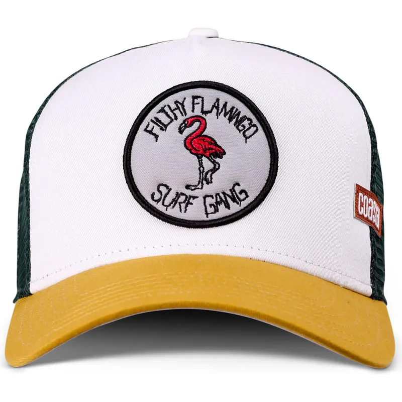 hvid-og-gul-trucker-kasket-filthy-flamingo-surf-gang-hft-fra-coastal