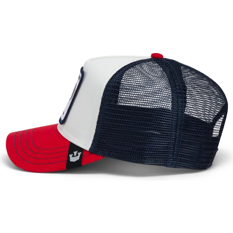 shapka-izvita-shapka-traker-mnogocveten-snapbek-goorin-bros-cock-team-rooster-original-recipe-team-pride-the-farm-white-navy-blu