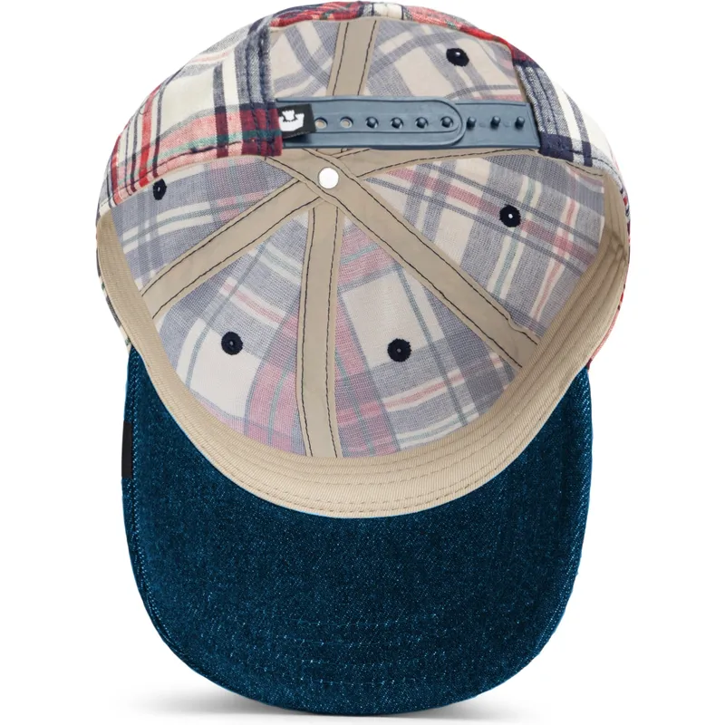 goorin-bros-buet-skaerm-raised-in-a-barn-papa-kasket-madras-the-farm-marinebla-og-rod-snapback-kasket
