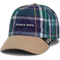 goorin-bros-curved-brim-hardly-working-papa-cap-madras-the-farm-marinebla-og-brun-snapback-kasket
