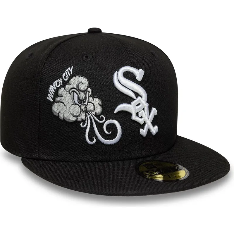 schwarze-enganliegende-59fifty-flatcap-food-icon-windy-city-der-chicago-white-sox-mlb-von-new-era