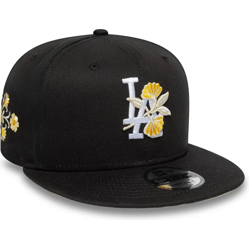 schwarze-flache-snapback-kappe-9fifty-floral-der-los-angeles-dodgers-mlb-von-new-era