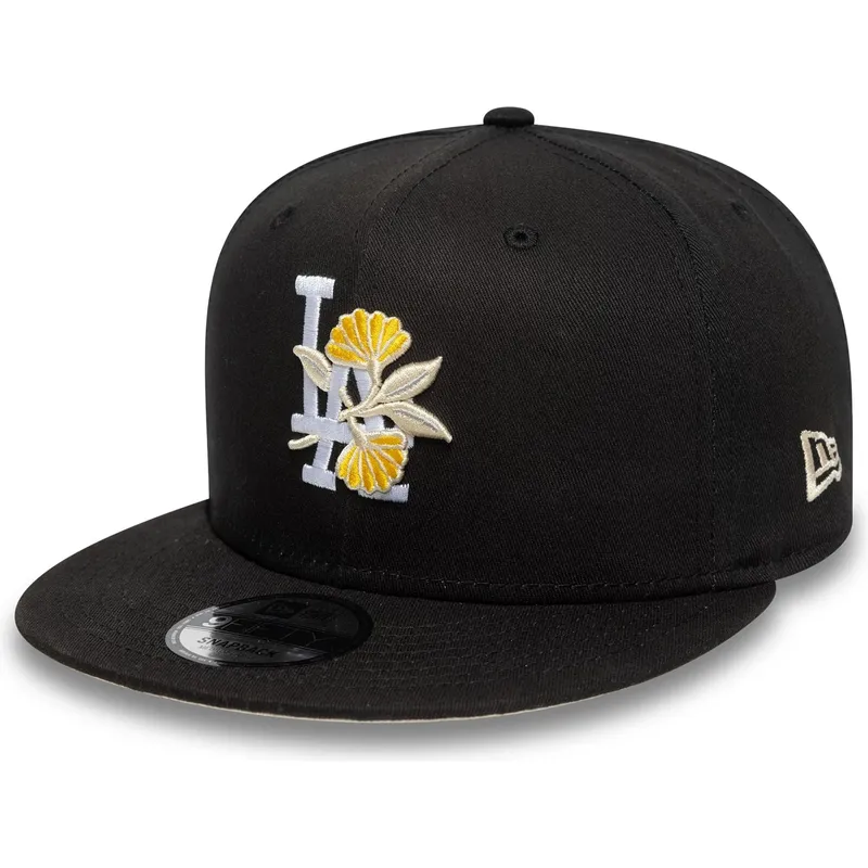 schwarze-flache-snapback-kappe-9fifty-floral-der-los-angeles-dodgers-mlb-von-new-era