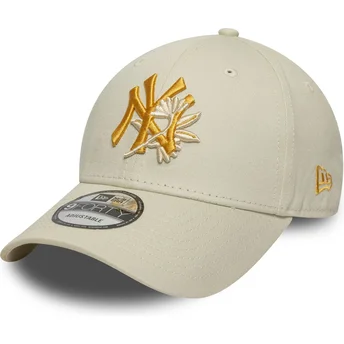 New Era Curved Brim Yellow Logo 9FORTY Floral Icon New York Yankees MLB Beige Adjustable Cap