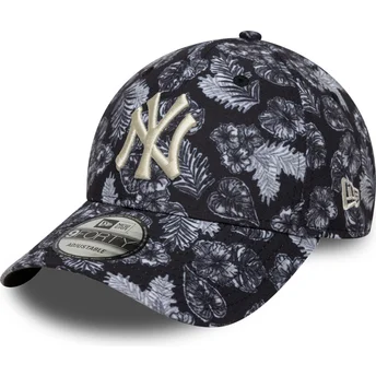 Verstellbare schwarze 9FORTY Cap mit gebogenem Schirm und Allover-Print der New York Yankees MLB von New Era